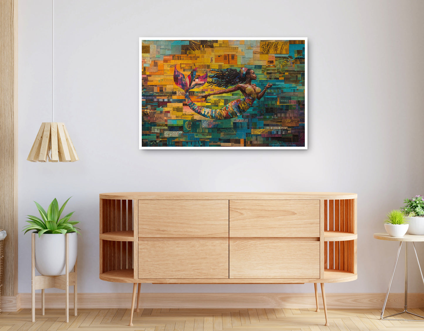 Alternate view of Black Mermaid Mosaic Ocean Caribbean wall art canvas print