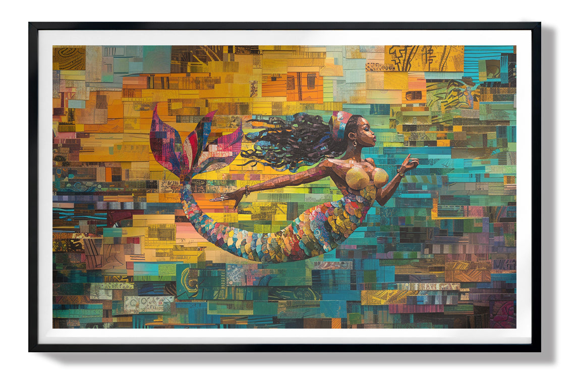 Black Mermaid Mosaic Ocean Caribbean wall art view 67
