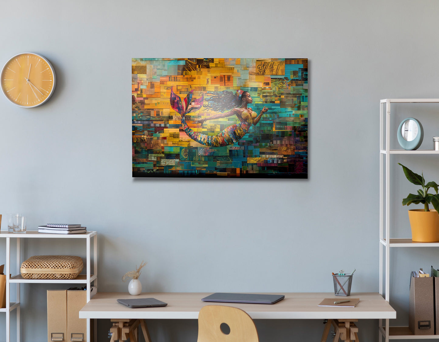 Black Mermaid Mosaic Ocean Caribbean wall art view 24