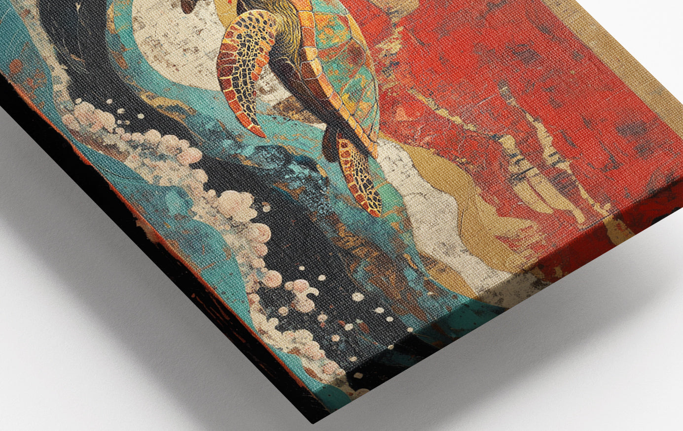 Close-up of Sea Turtle Ocean Black Caribbean wall art detail