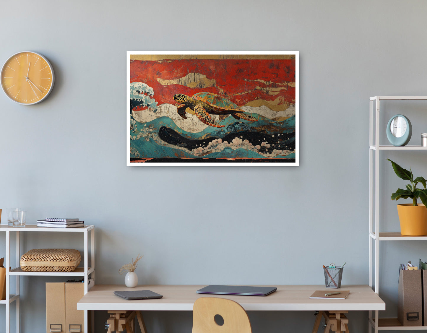 Sea Turtle Ocean Black Caribbean wall art print view