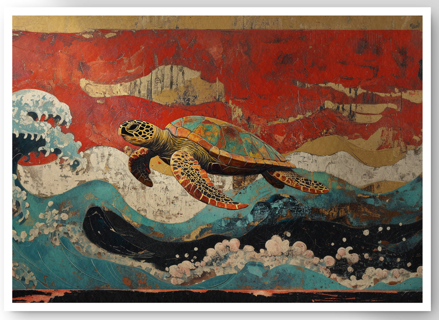Sea Turtle Ocean Black Caribbean wall art canvas print by MoomZee Artwork