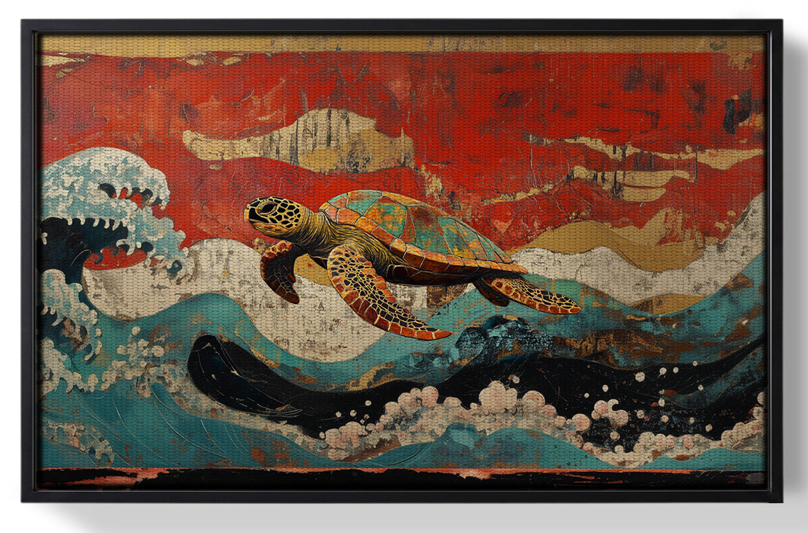 Framed Sea Turtle Ocean Black Caribbean wall art for home decor