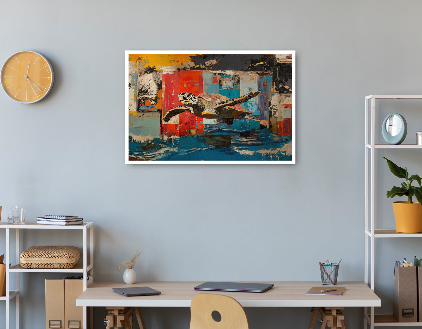 Sea Turtle Abstract Ocean Caribbean wall art print view