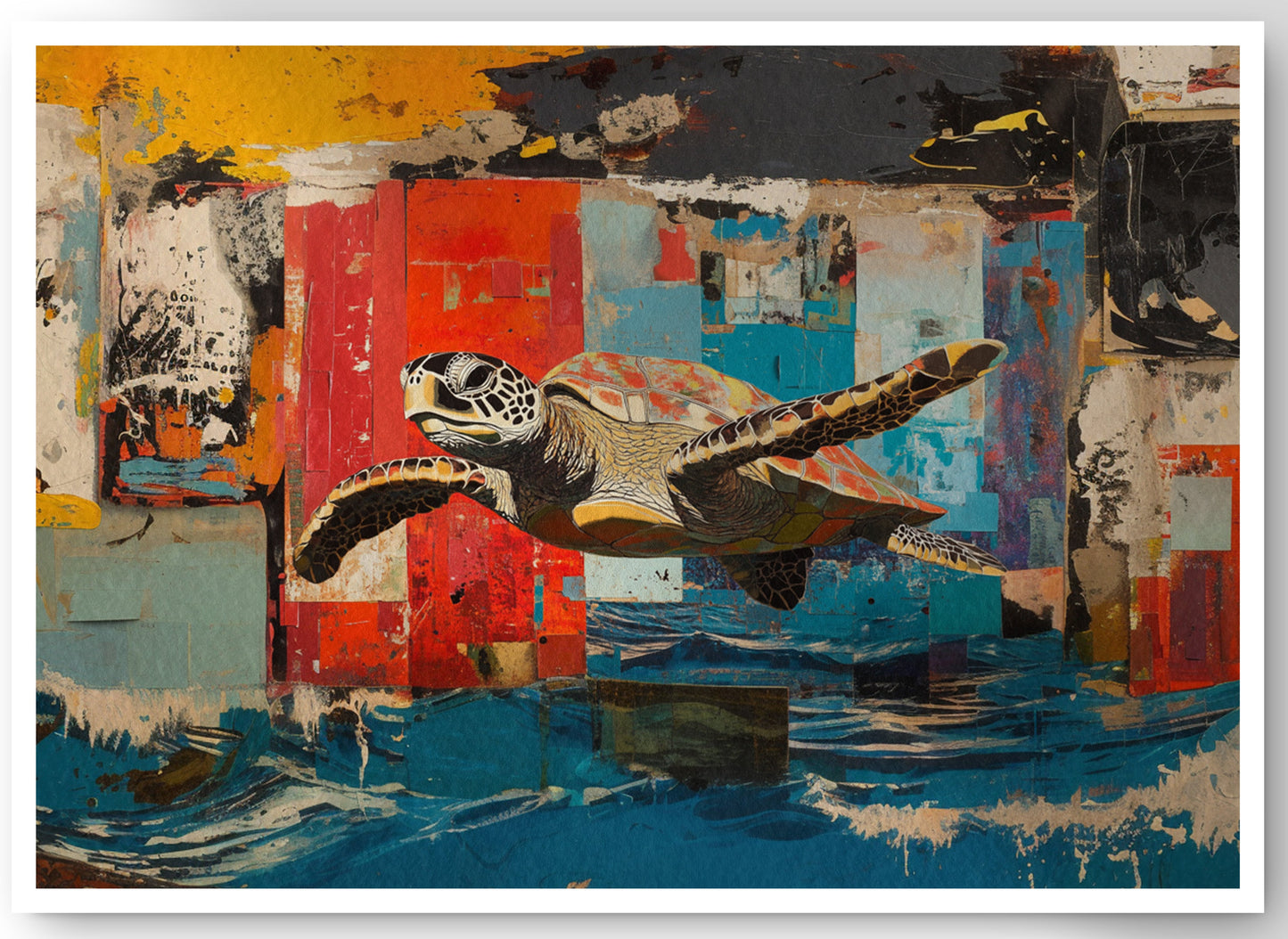 Sea Turtle Abstract Ocean Caribbean wall art canvas print by MoomZee Artwork