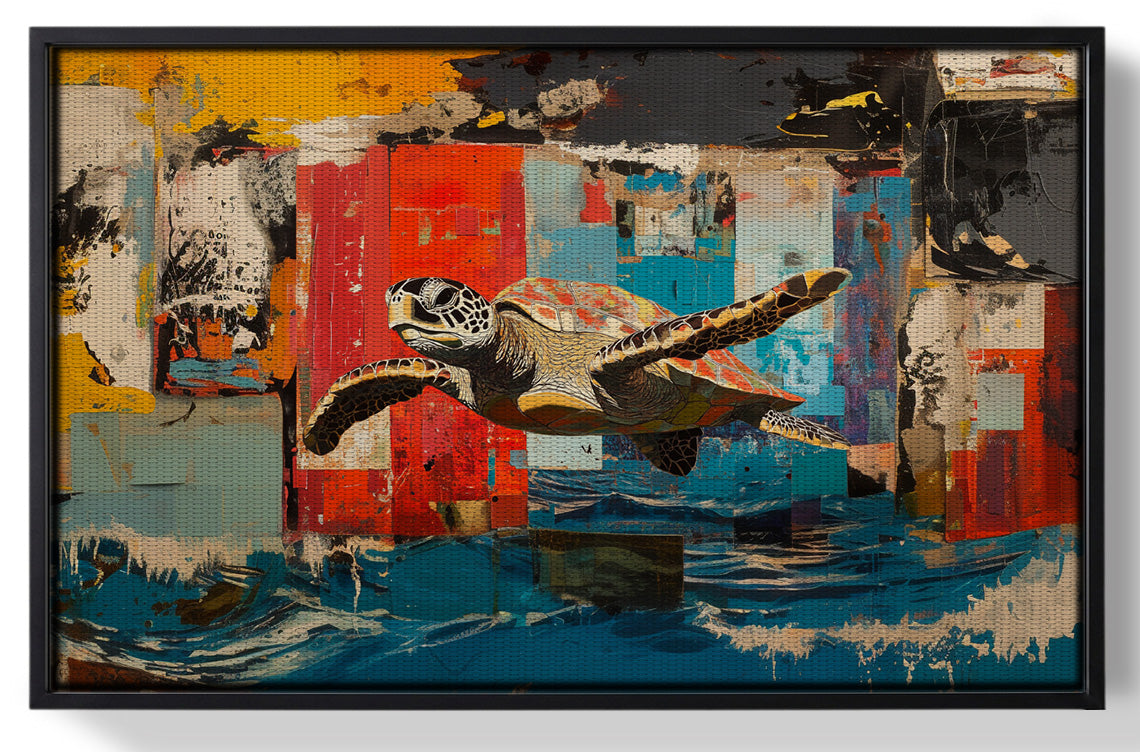 Framed Sea Turtle Abstract Ocean Caribbean wall art for home decor