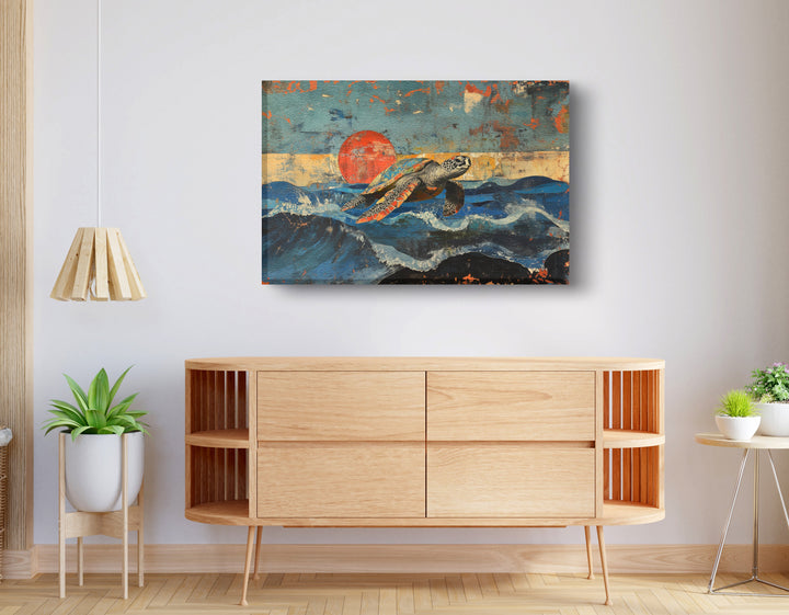 Sea Turtle Sunset Ocean Wall Art