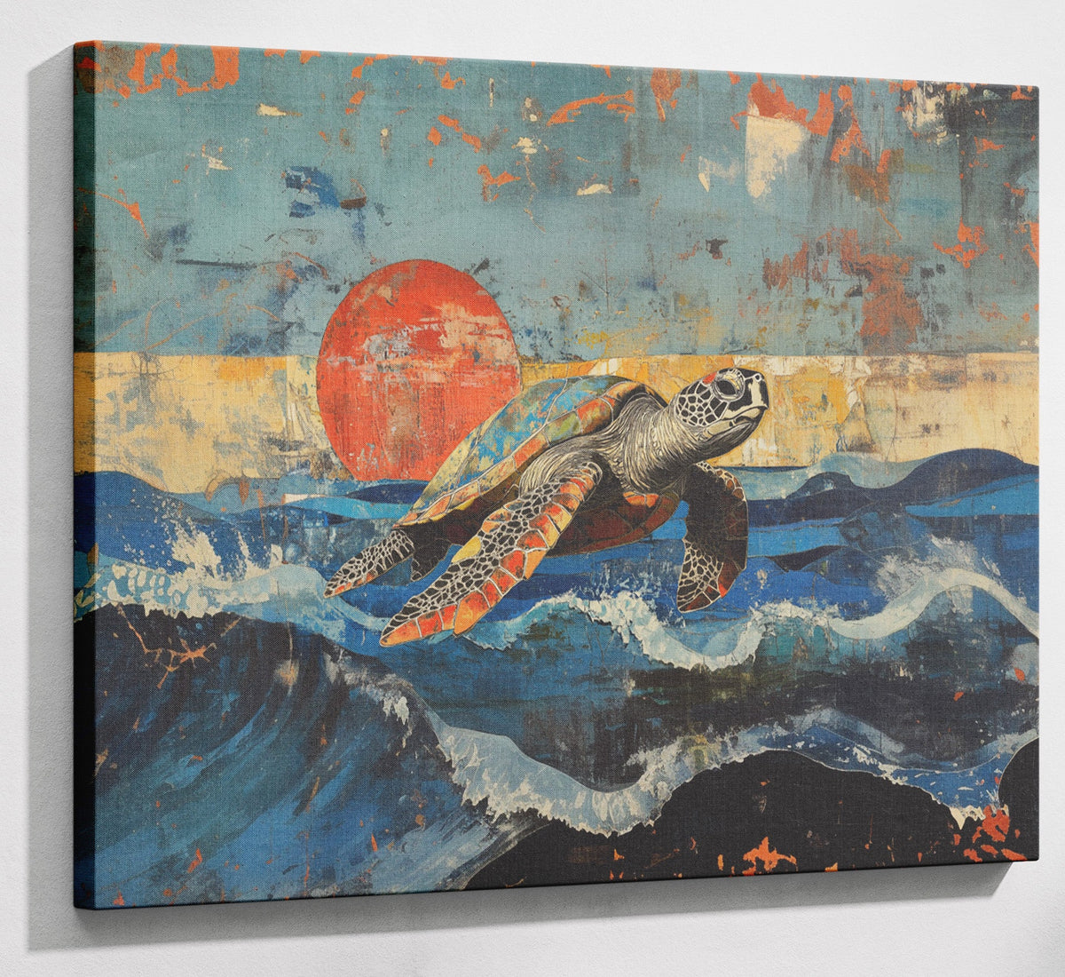 Sea Turtle Sunset Ocean Wall Art