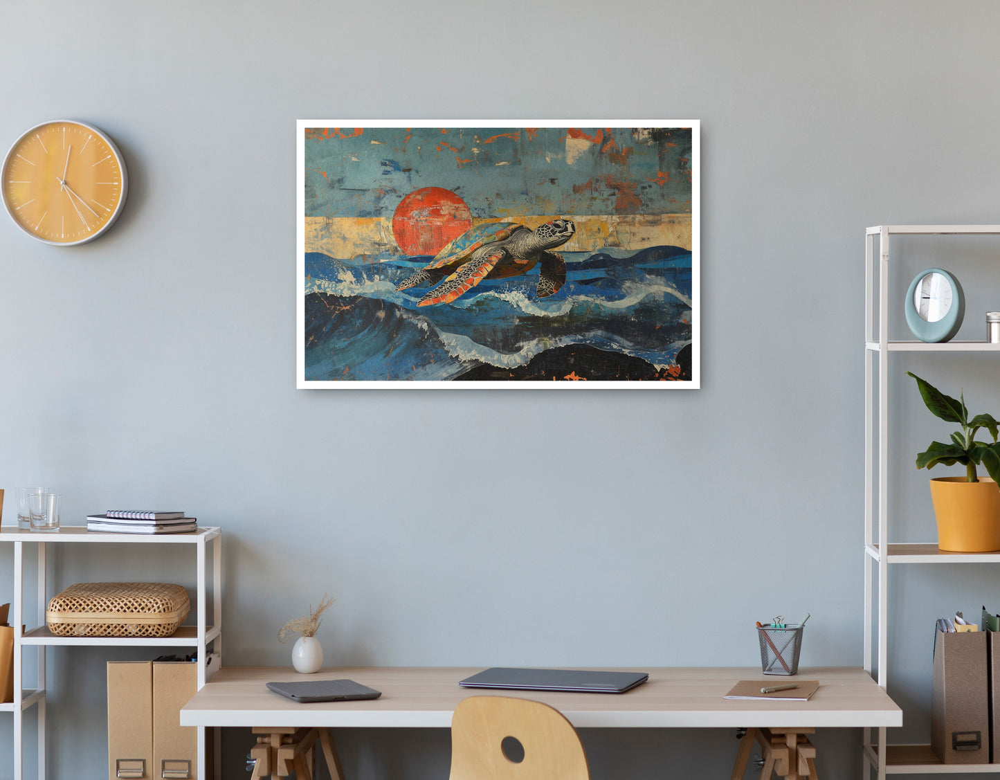Sea Turtle Sunset Ocean Caribbean wall art print view