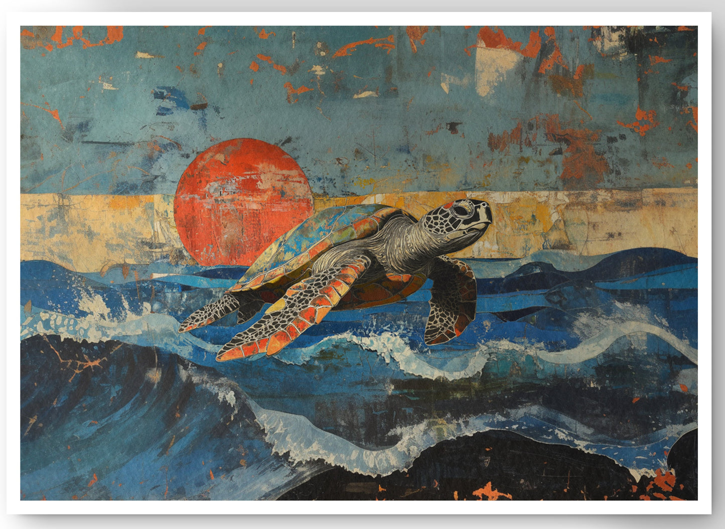 Sea Turtle Sunset Ocean Caribbean wall art canvas print by MoomZee Artwork