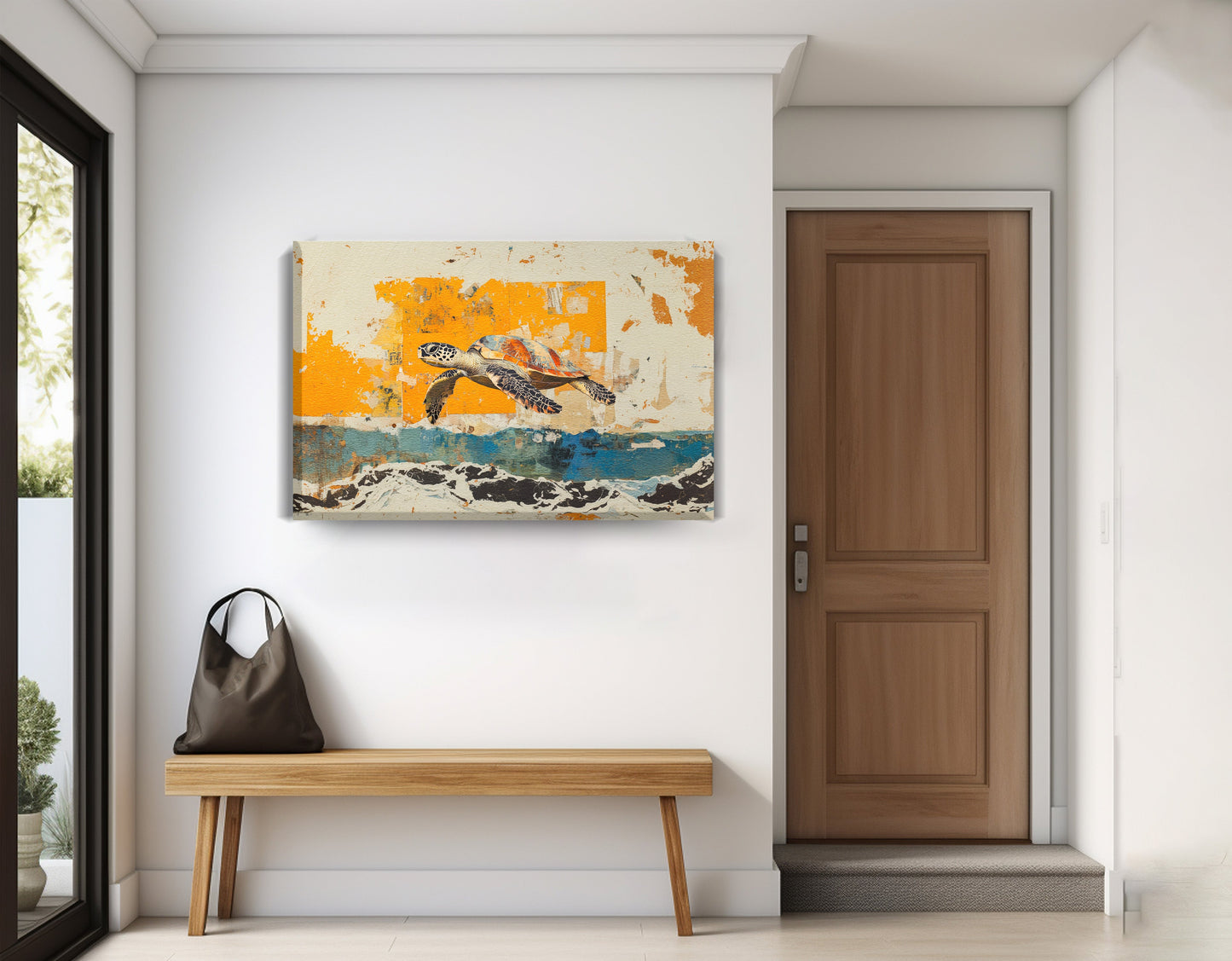 Sea Turtle Coastal Caribbean wall art displayed as entryway wall decor