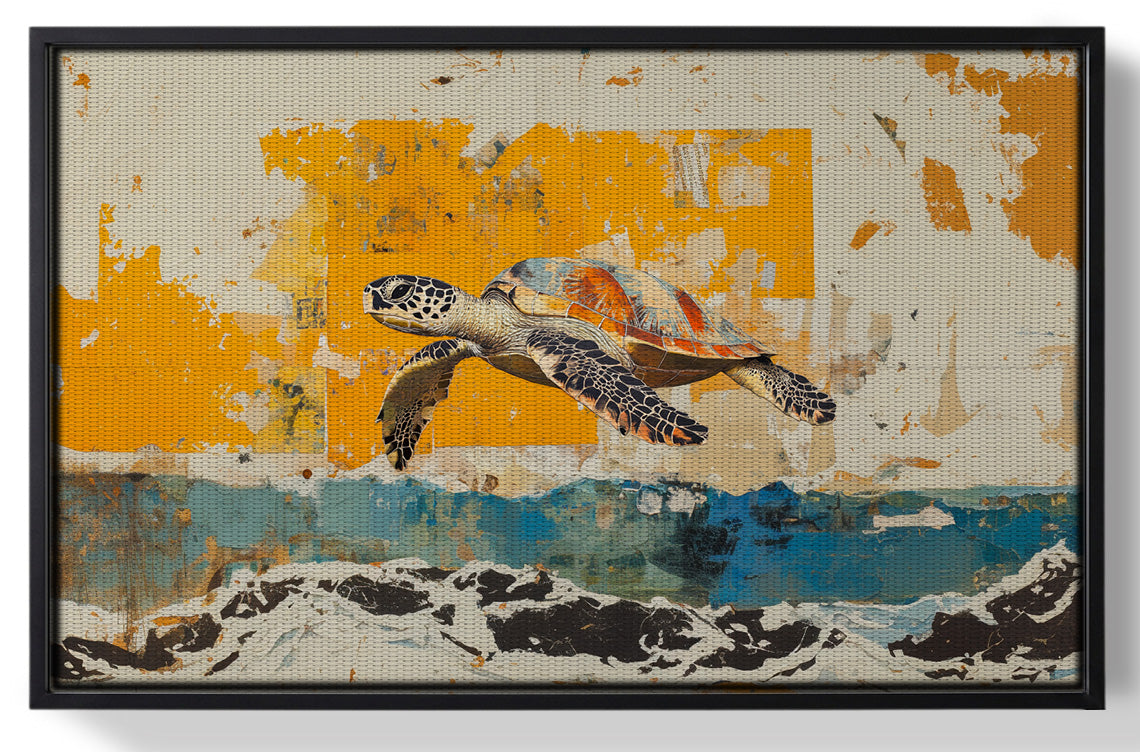 Framed Sea Turtle Coastal Caribbean wall art for home decor