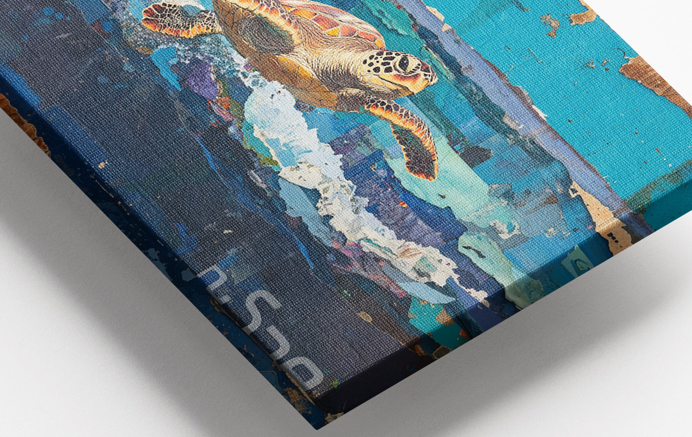 Close-up of Sea Turtle Blue Ocean Caribbean wall art detail