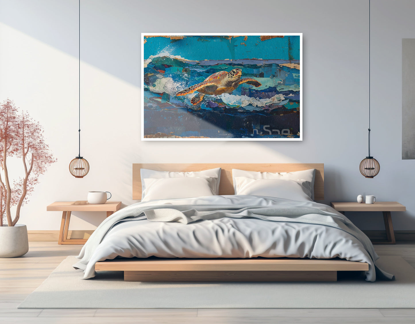 Sea Turtle Blue Ocean Caribbean wall art artwork view