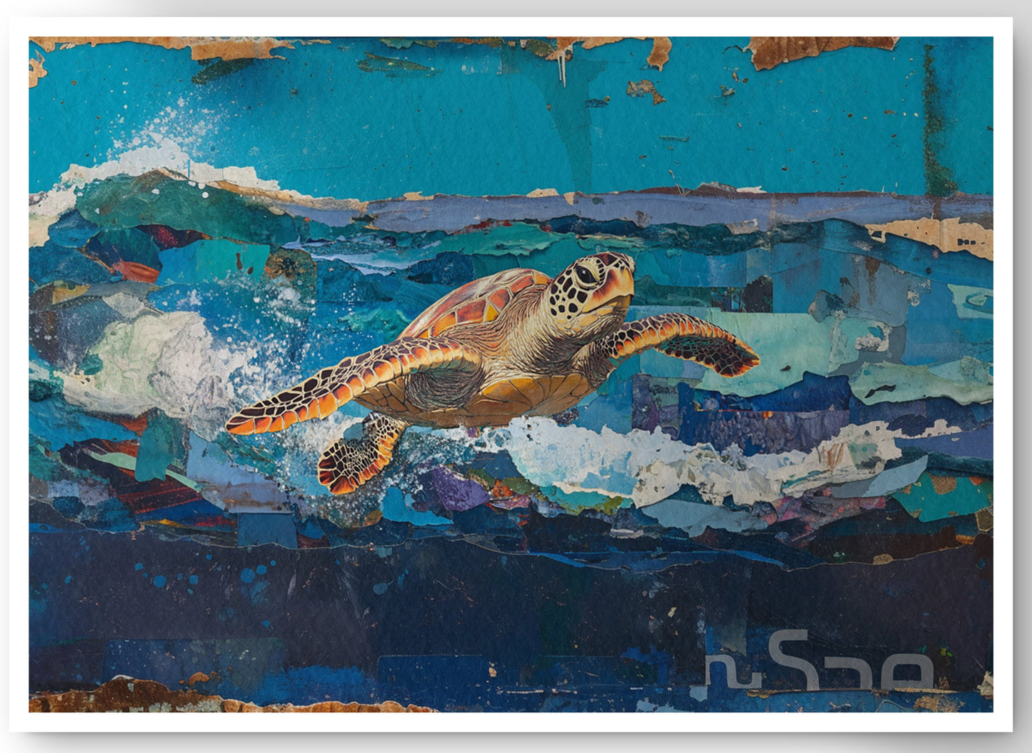 Sea Turtle Blue Ocean Caribbean wall art canvas print by MoomZee Artwork