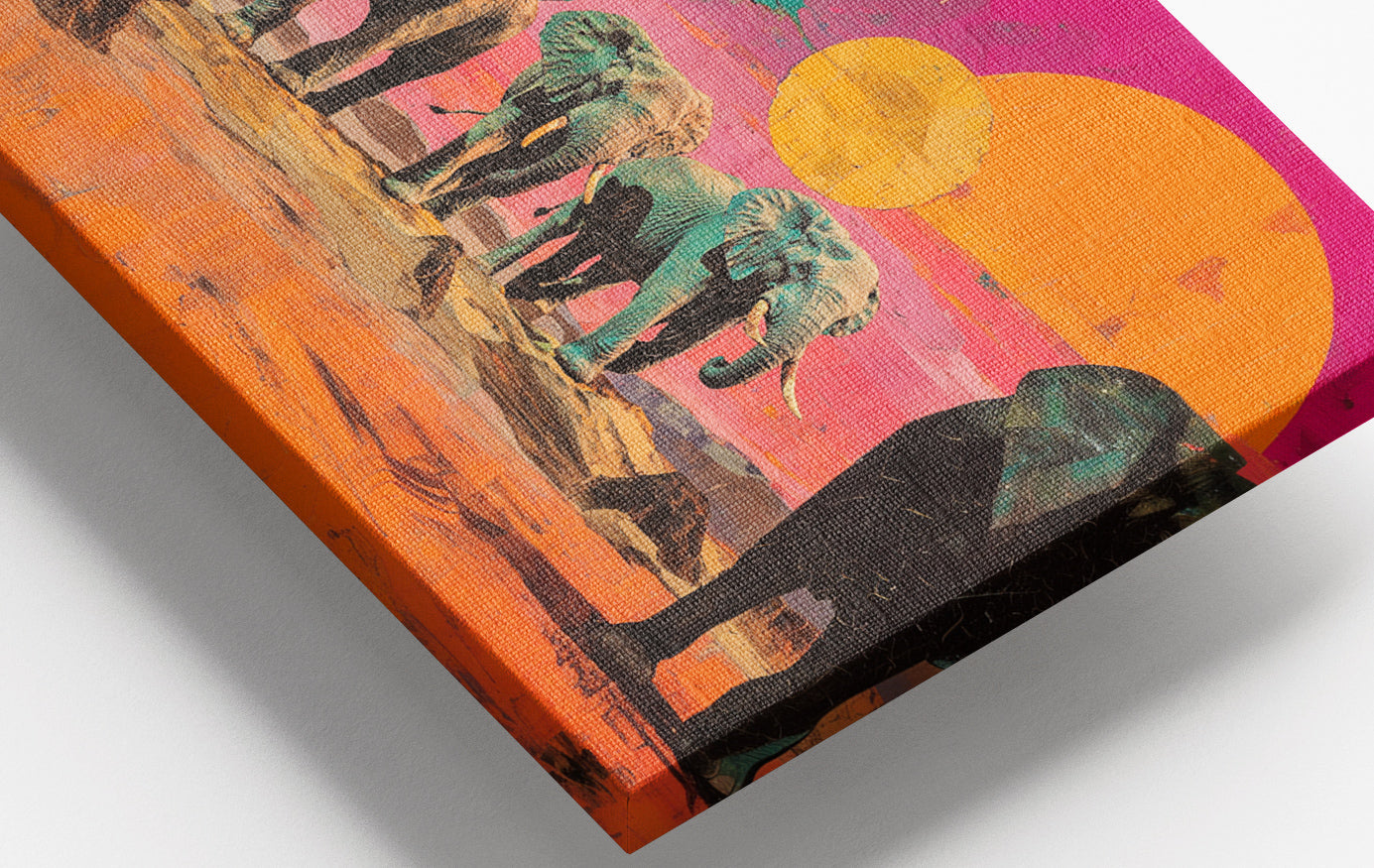 Close-up of Elephant Sunset Safari Black African American canvas print detail