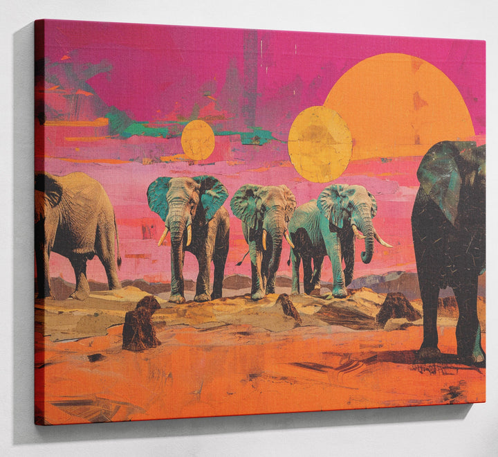 Elephant Sunset Safari Black African American canvas print canvas print with visible wall art format