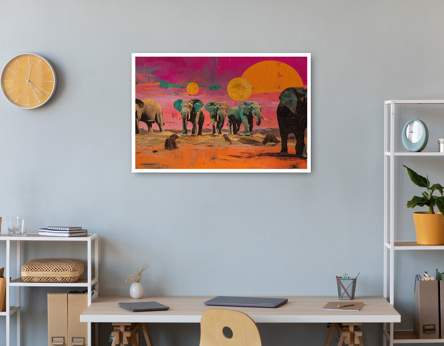 Elephant Sunset Safari Black African American canvas print print view