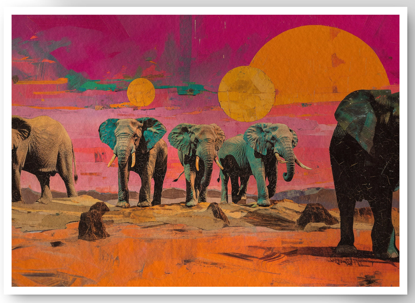 Elephant Sunset Safari Black African American canvas print by MoomZee Artwork