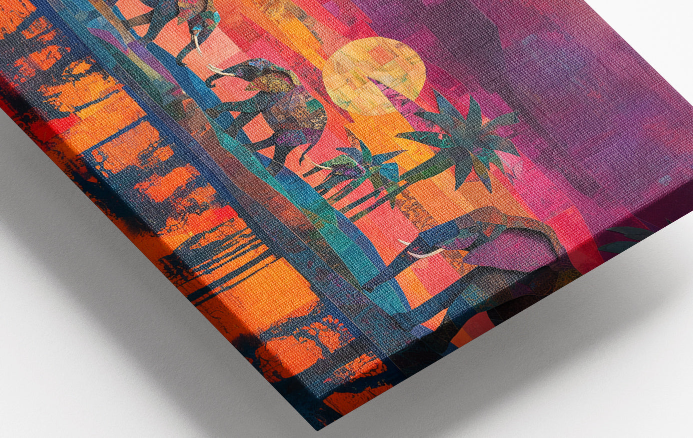 Close-up of Elephant Herd Sunset Black culture wall art detail
