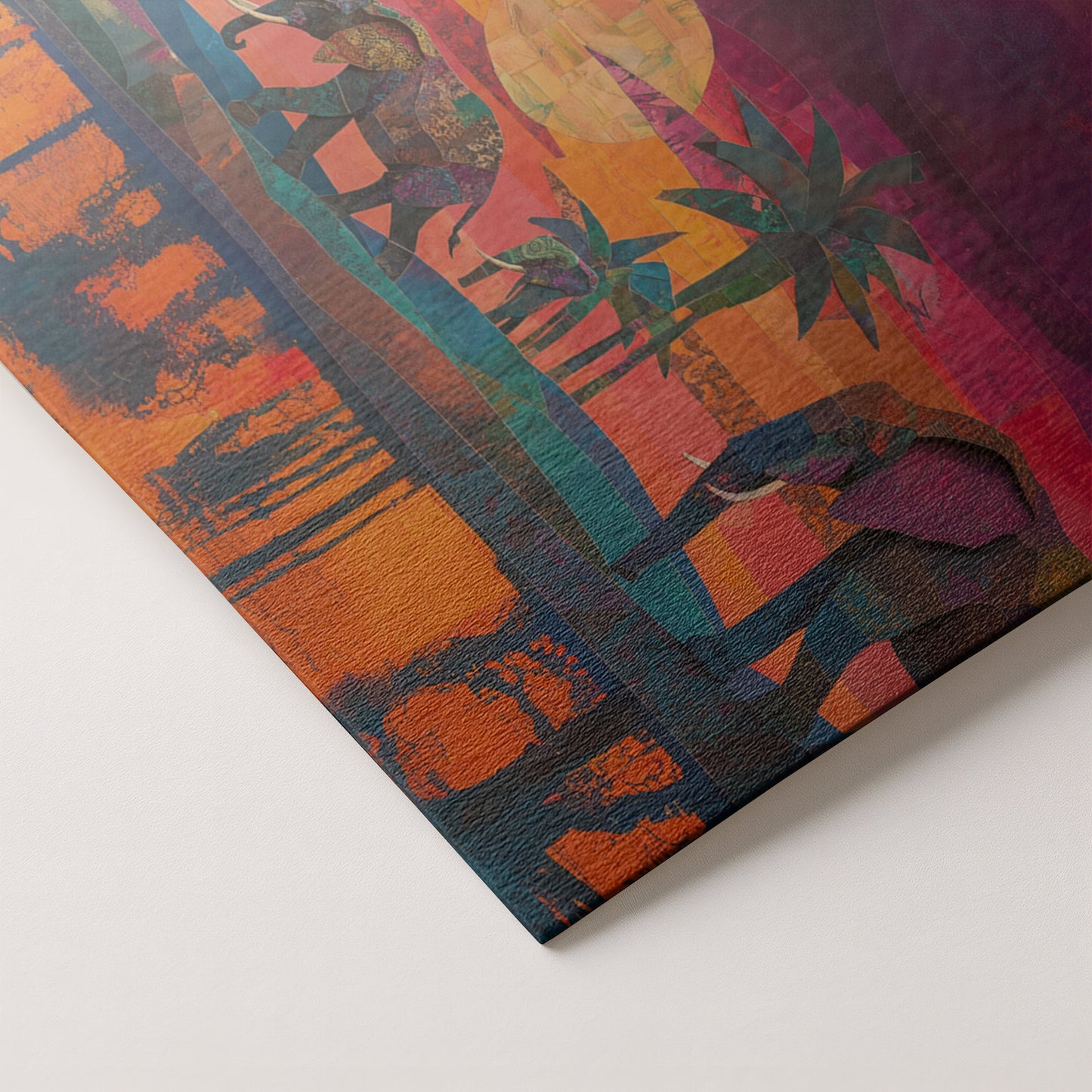 Elephant Herd Sunset Black culture wall art artwork by MoomZee Artwork