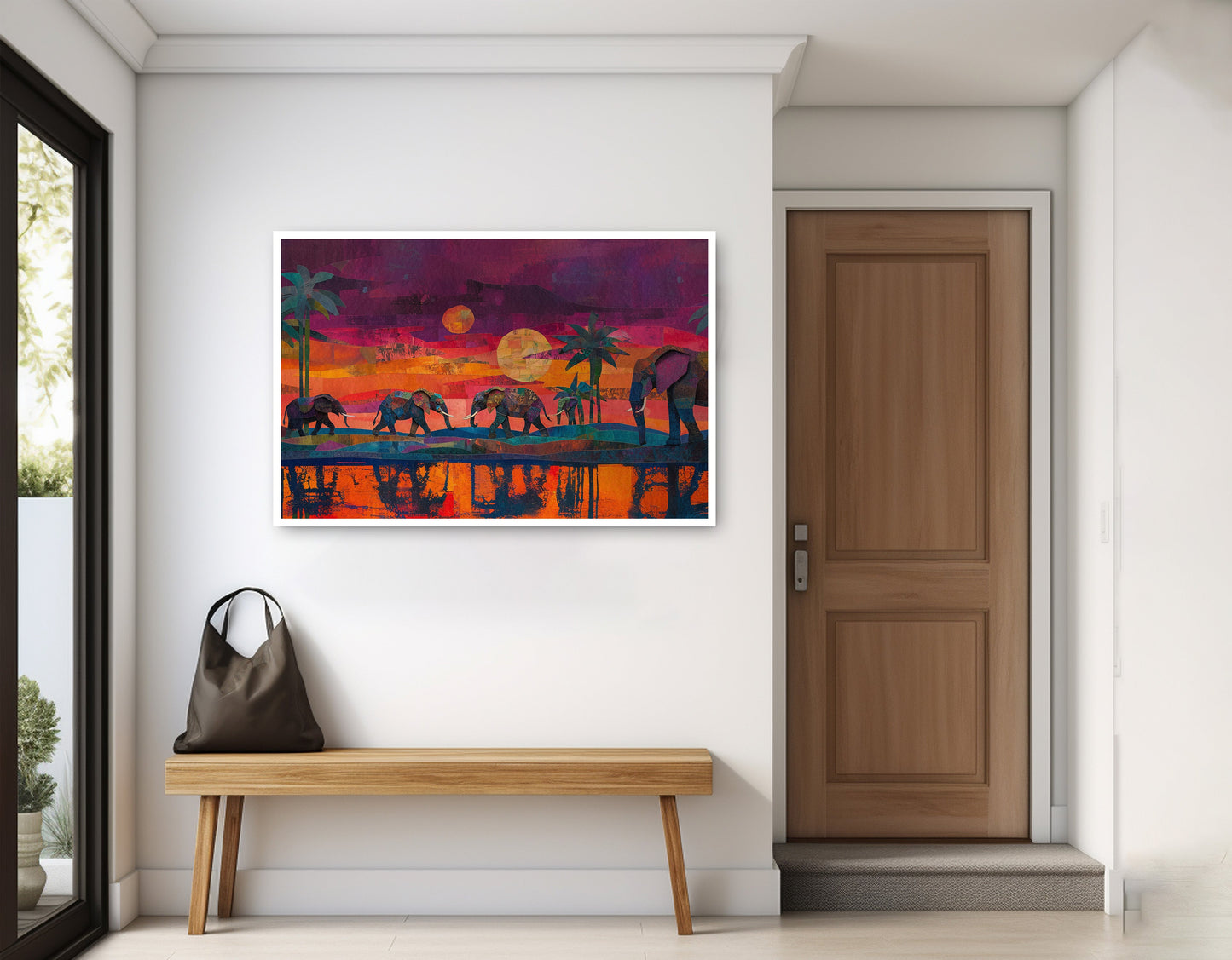 Elephant Herd Sunset Black culture wall art home decor view