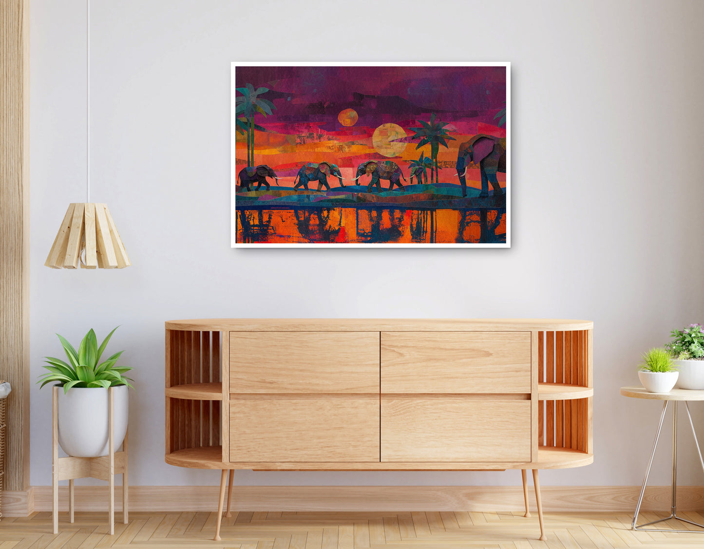 Alternate view of Elephant Herd Sunset Black culture wall art canvas print