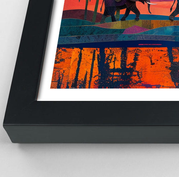 Elephant Herd Sunset Black culture wall art view 70