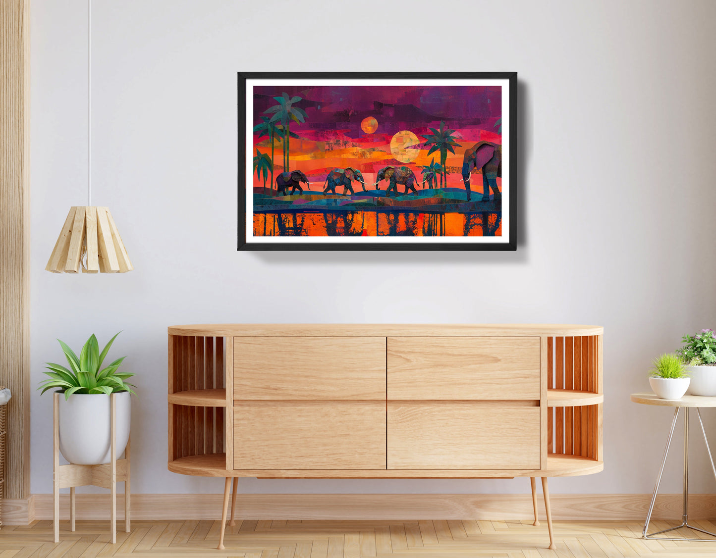 Elephant Herd Sunset Black culture wall art view 68