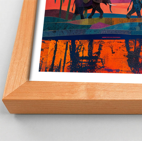 Elephant Herd Sunset Black culture wall art view 82