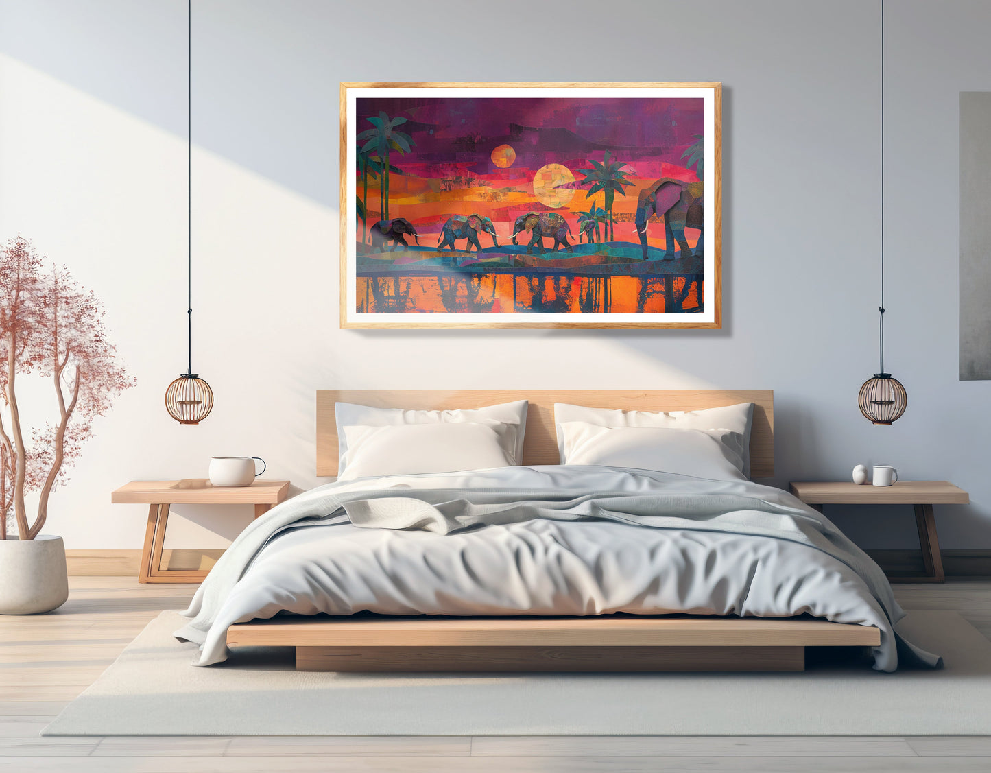 Elephant Herd Sunset Black culture wall art view 75