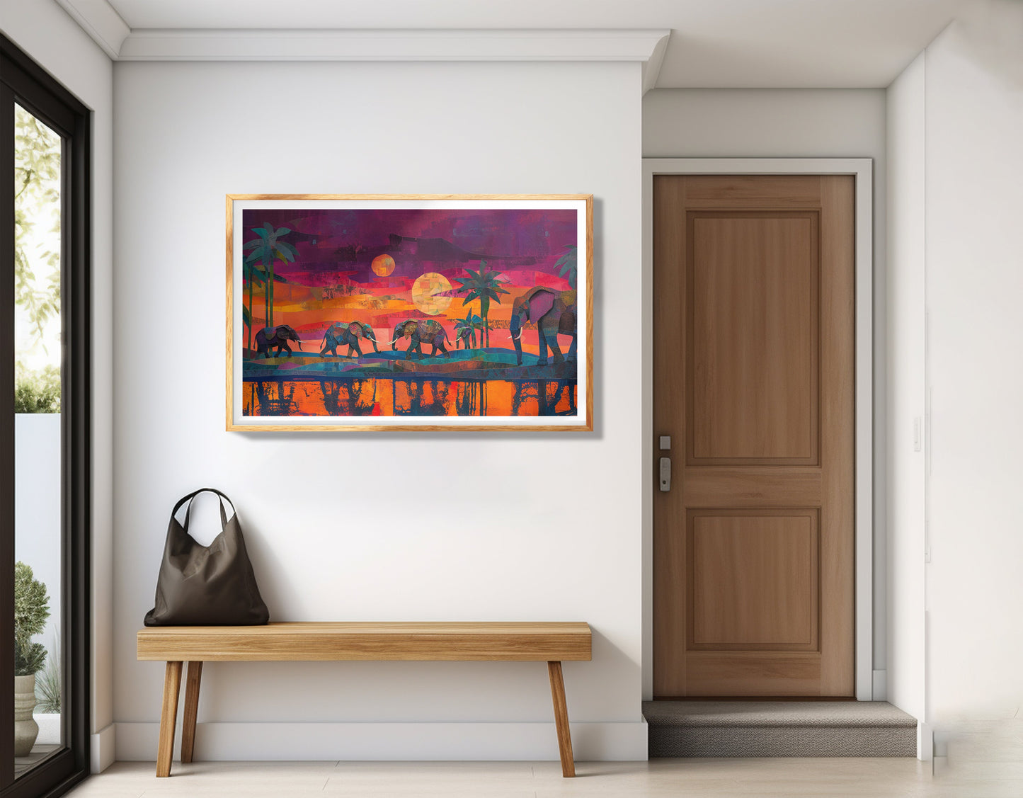 Elephant Herd Sunset Black culture wall art view 77
