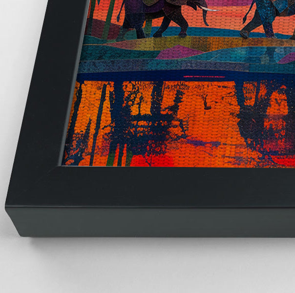 Elephant Herd Sunset Black culture wall art view 28