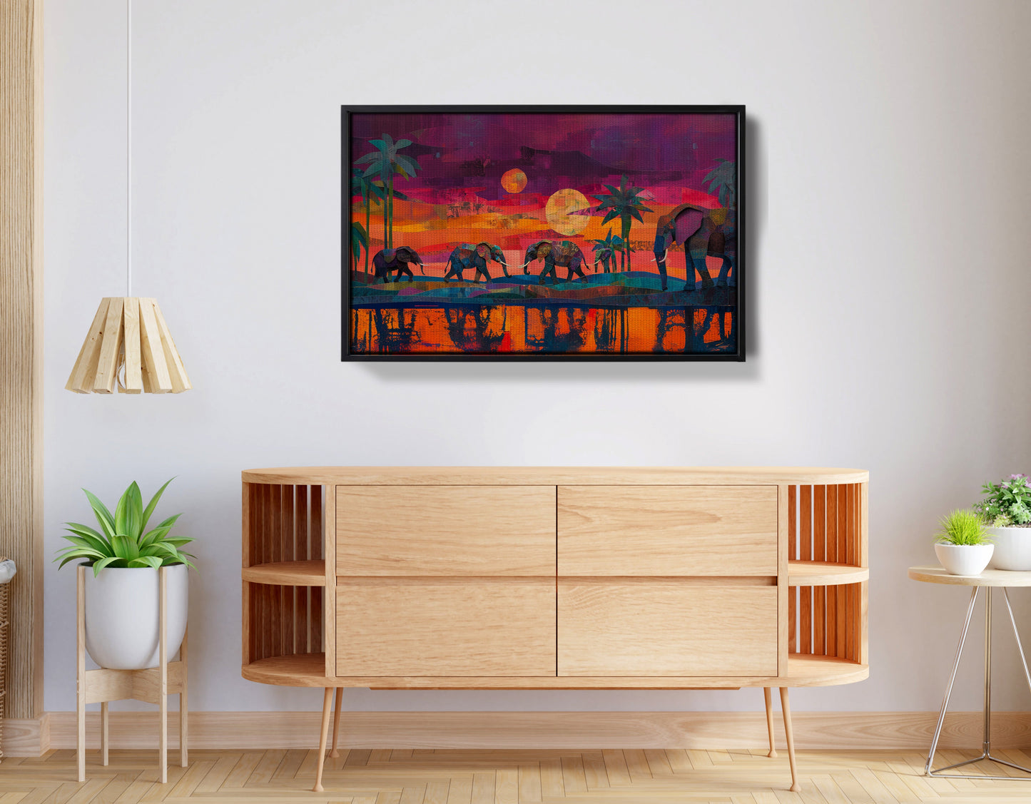 Elephant Herd Sunset Black culture wall art view 26