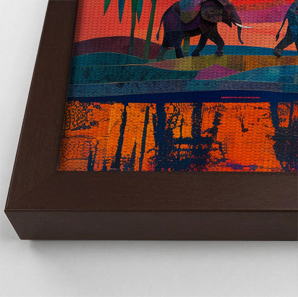 Elephant Herd Sunset Black culture wall art view 34