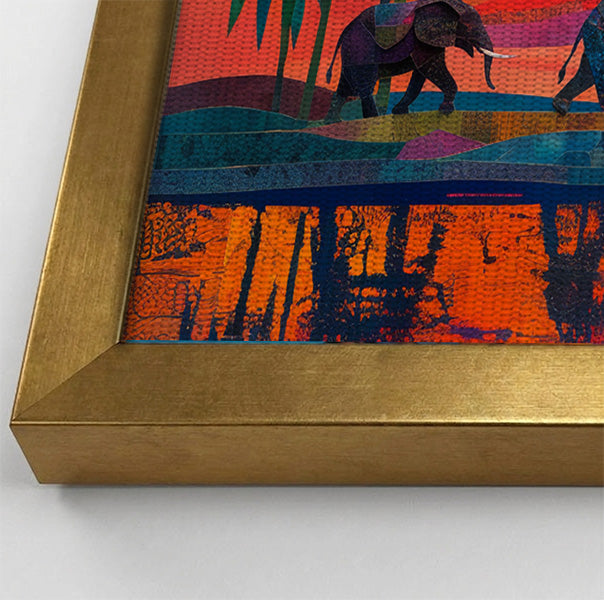 Elephant Herd Sunset Black culture wall art view 40
