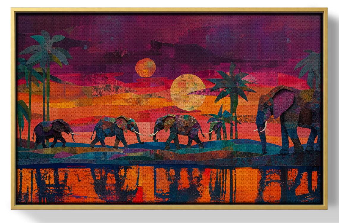 Elephant Herd Sunset Black culture wall art view 37