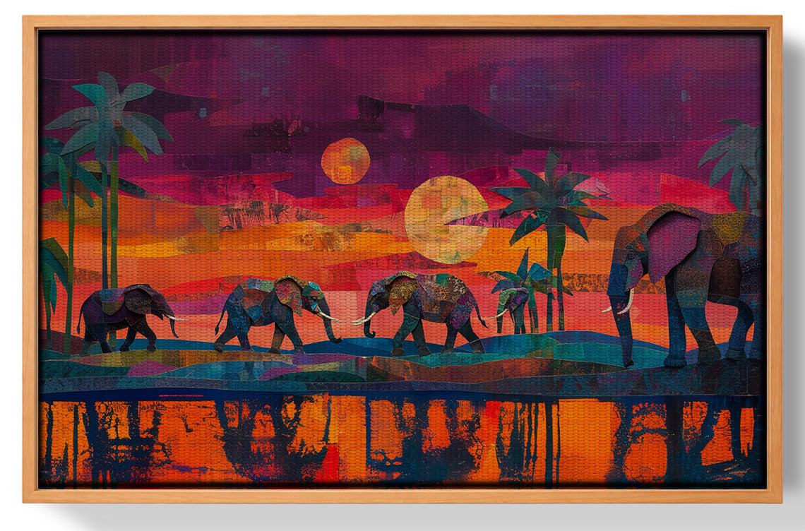 Elephant Herd Sunset Black culture wall art view 43