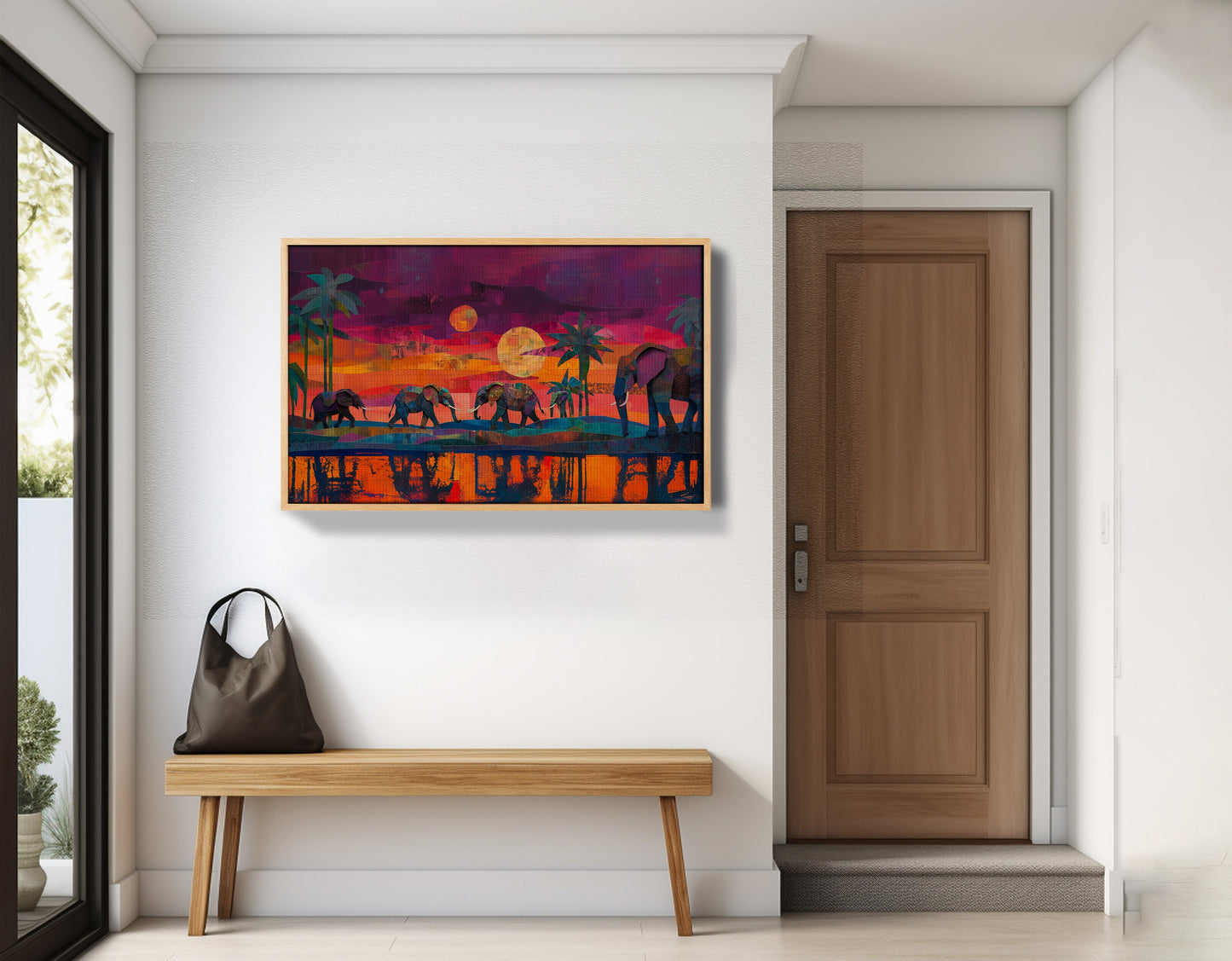 Elephant Herd Sunset Black culture wall art view 53