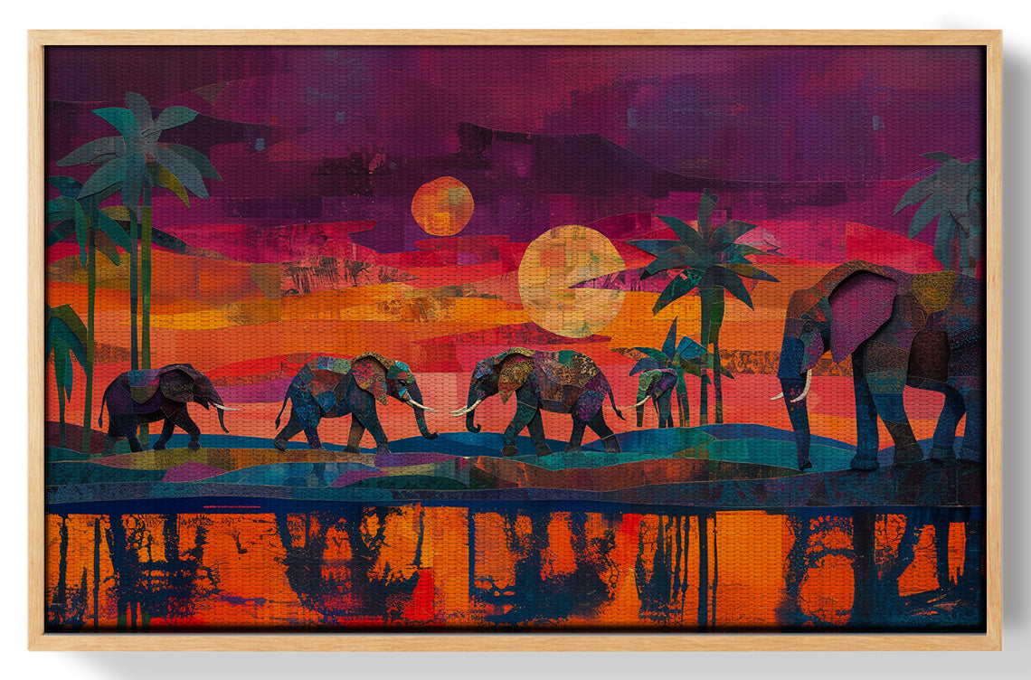 Elephant Herd Sunset Black culture wall art view 49