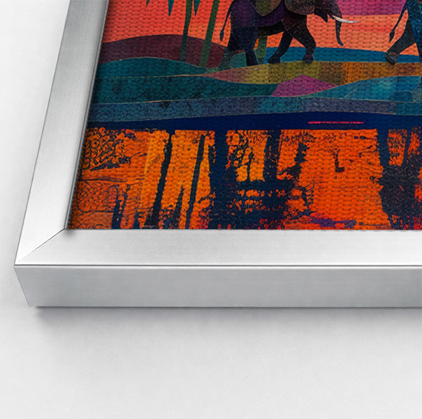 Elephant Herd Sunset Black culture wall art view 58