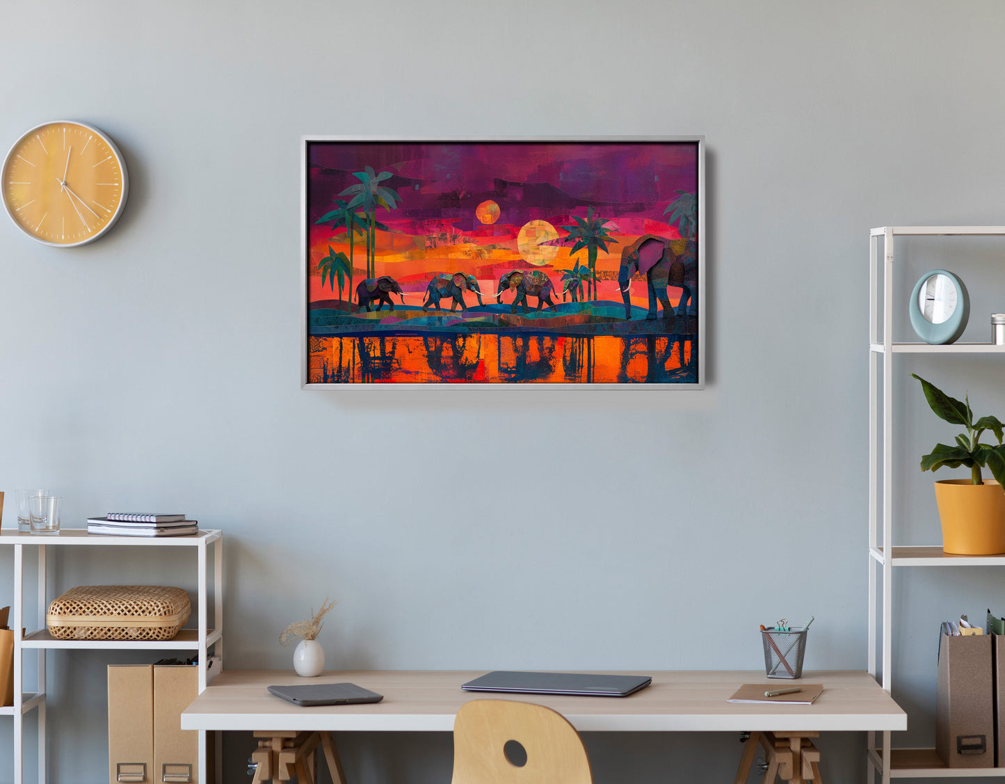 Elephant Herd Sunset Black culture wall art view 60