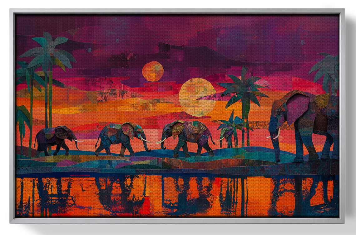 Elephant Herd Sunset Black culture wall art view 55