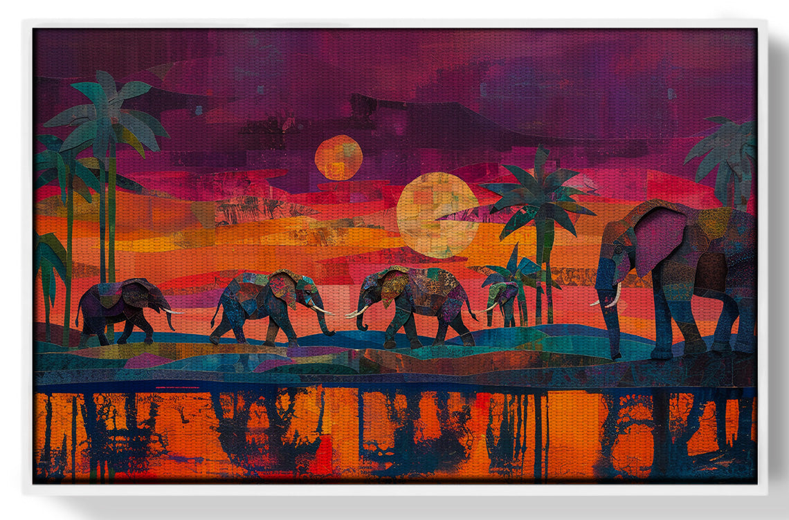 Elephant Herd Sunset Black culture wall art view 61