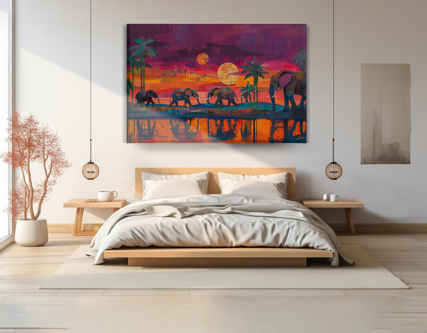 Elephant Herd Sunset Black culture wall art view 15