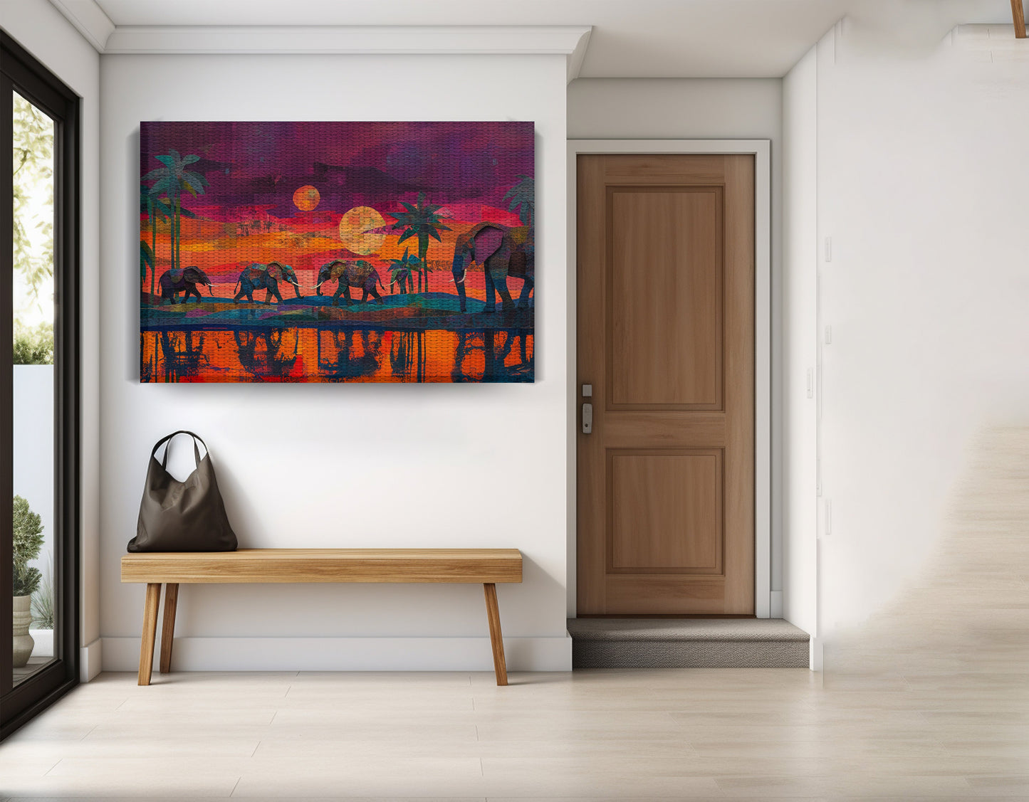 Elephant Herd Sunset Black culture wall art view 17
