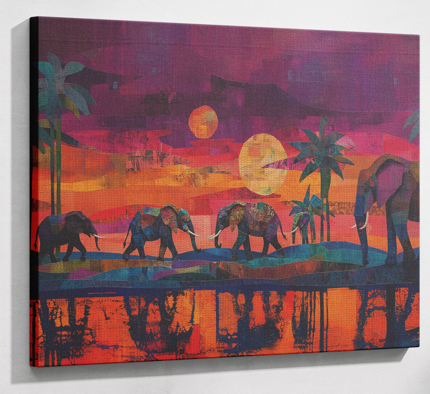 Elephant Herd Sunset Black culture wall art view 13