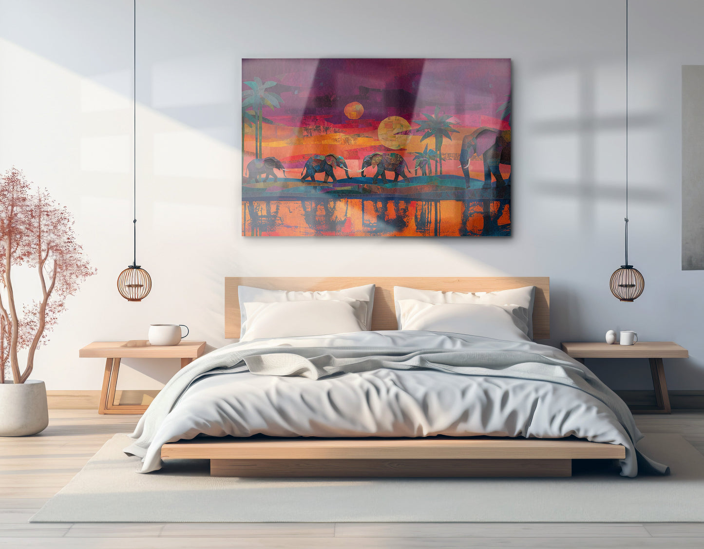 Elephant Herd Sunset Black culture wall art view 21