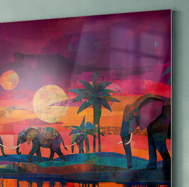 Elephant Herd Sunset Black culture wall art view 22