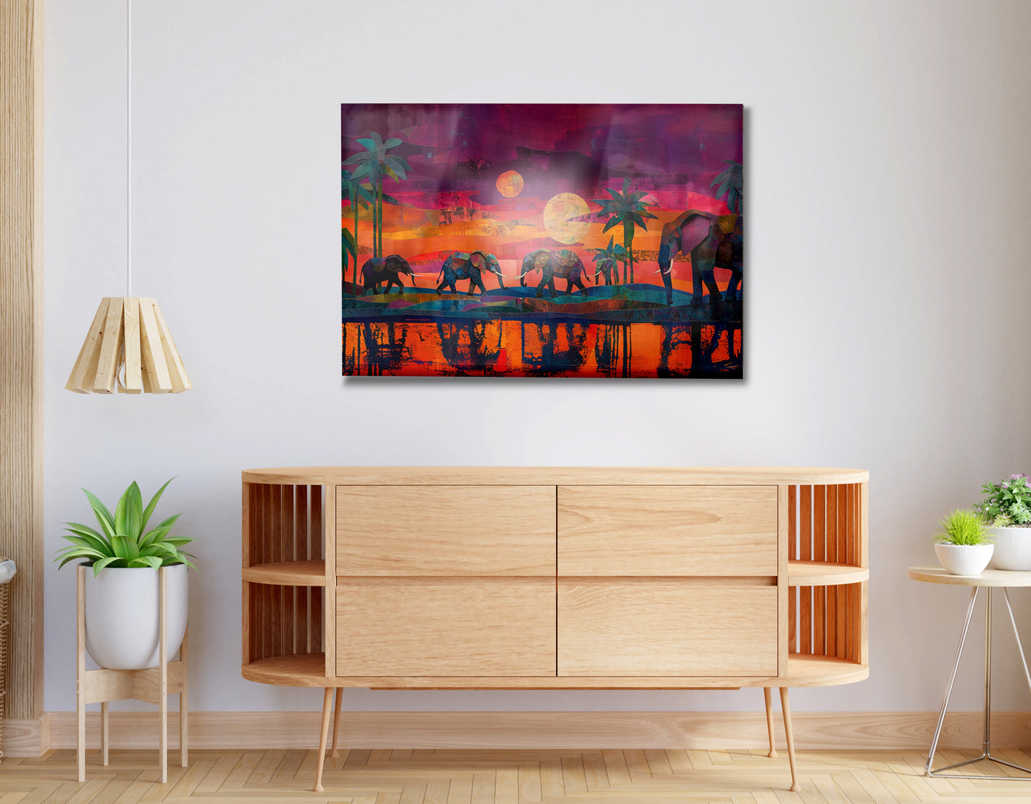 Elephant Herd Sunset Black culture wall art view 20